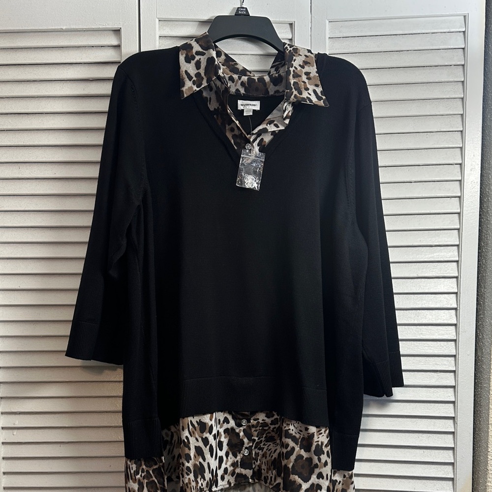 Black Sweater with Leopard Print Shirt